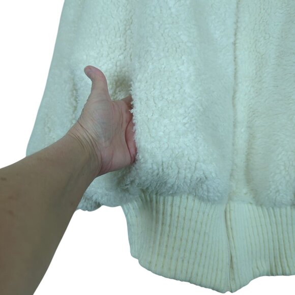 Vintage Monterey Fashions White Sherpa Bomber Jacket Women 16 Zip Up Teddy Coat - Picture 3 of 13